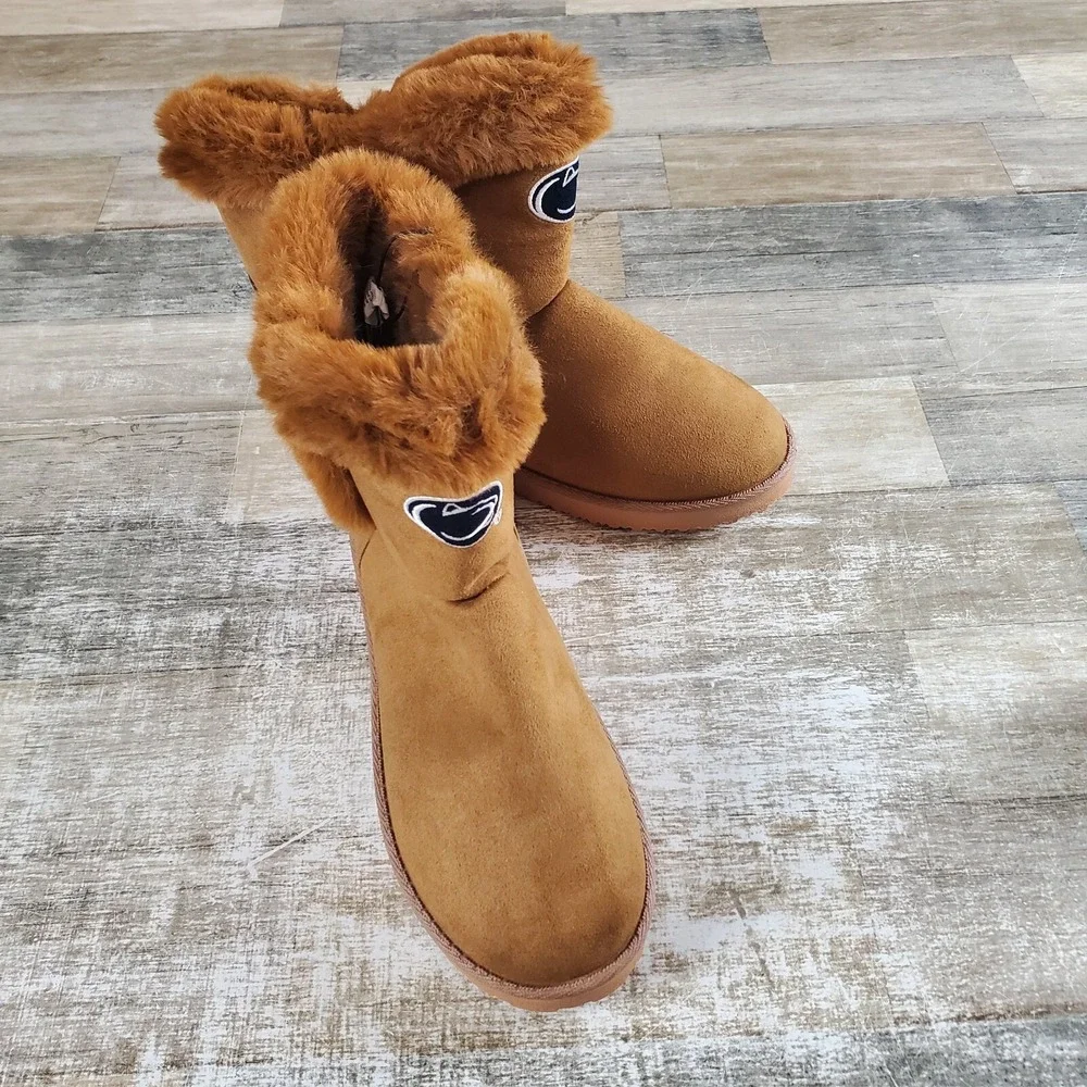 Foco Penn State Nittany Lions Womens Winter Boot Sz 10 Brown Faux Fur Ankle